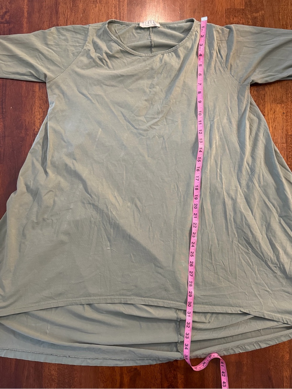 Saga Made In Italy Sage Green High Low Cotton Dress Relaxed Boho Size XL - Picture 5 of 5